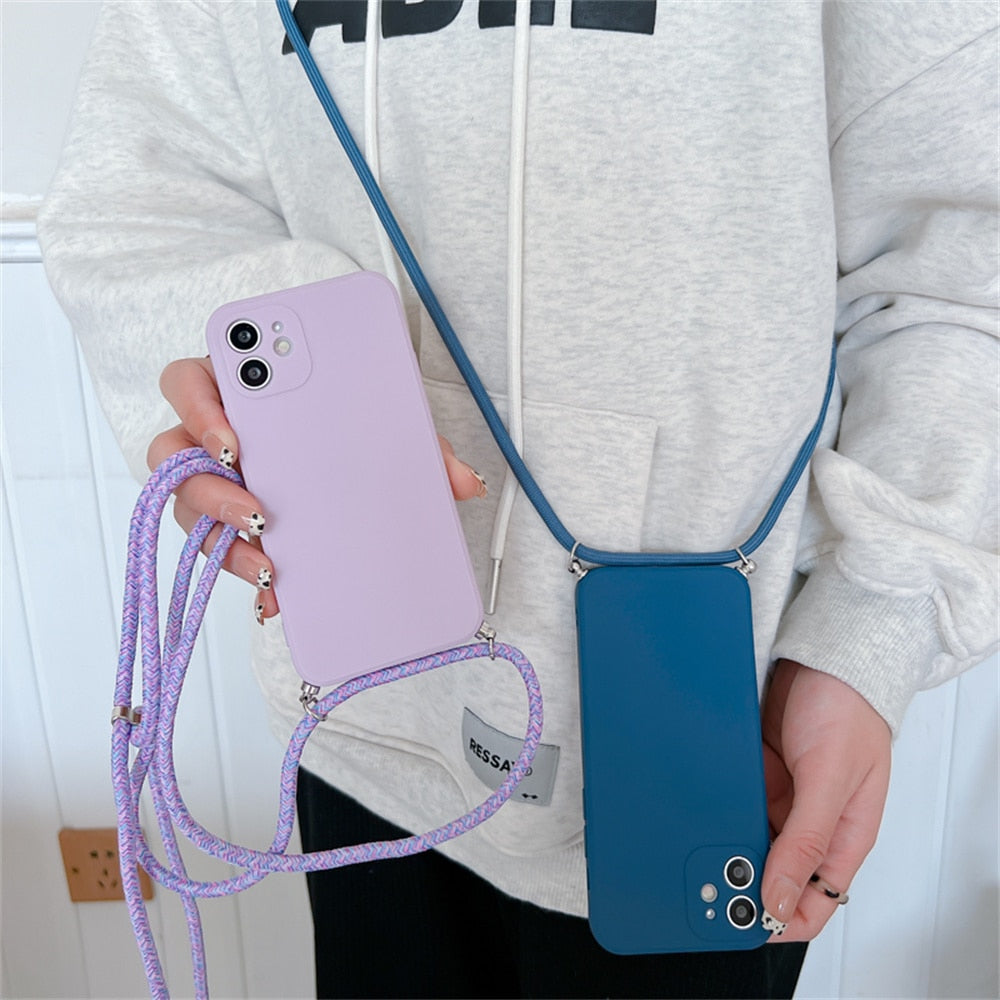 Anymob iPhone Case Mint Green Crossbody Necklace Strap Lanyard Soft Silicone Cover-Mobile Phone Cases-PEROZ Accessories