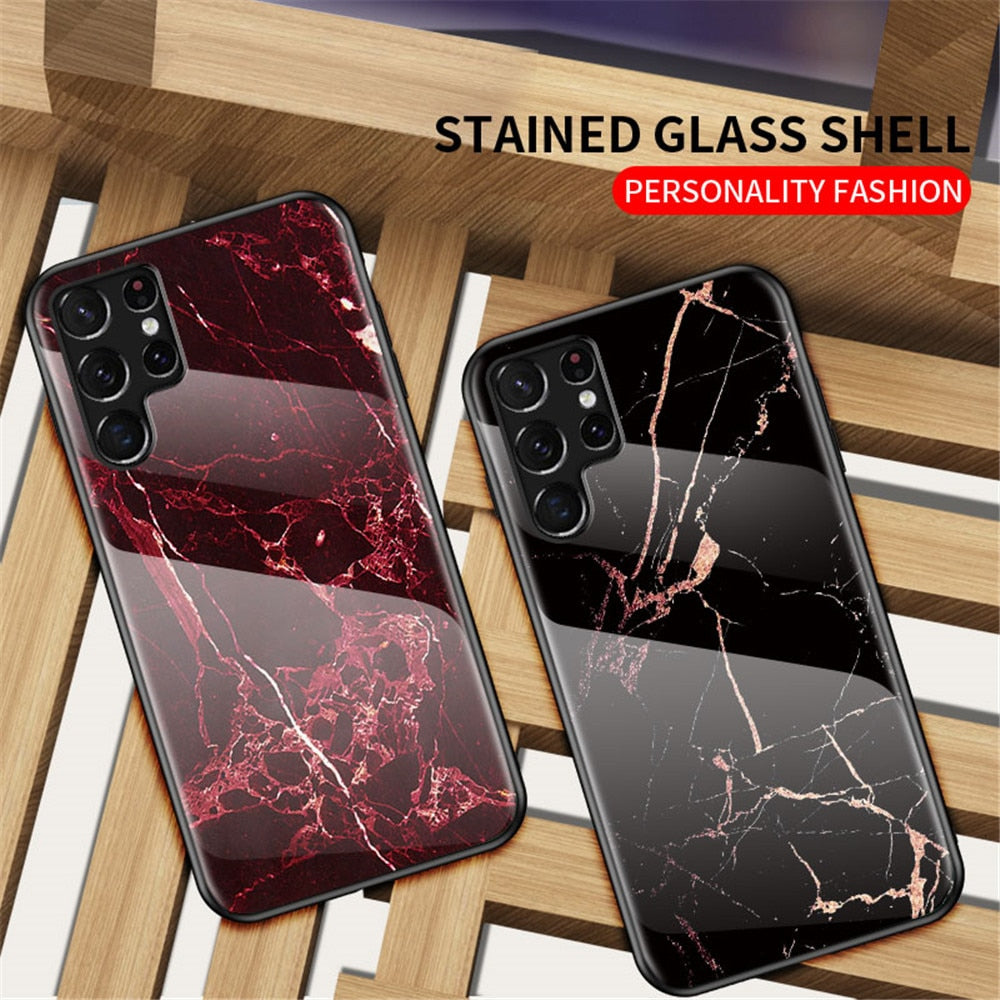 Anymob Samsung Black Marble Pattern Case Shockproof Glass Phone Cover-Mobile Phone Cases-PEROZ Accessories