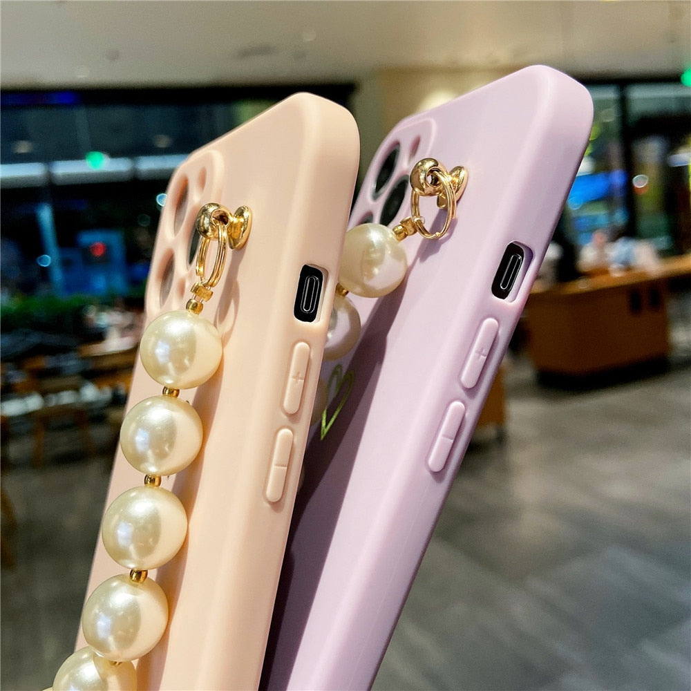 Anymob iPhone Case Mint Green Soft Pearl Bracelet Love Heart Silicone Bumper Cover-Mobile Phone Cases-PEROZ Accessories