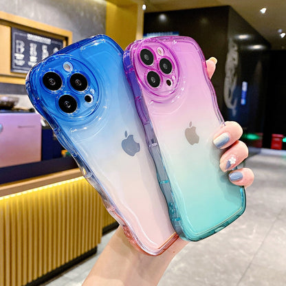 Anymob iPhone Case Blue and Pink Transparent Gradient Curly Wave Shockproof Clear Soft Silicone Cover-Mobile Phone Cases-PEROZ Accessories