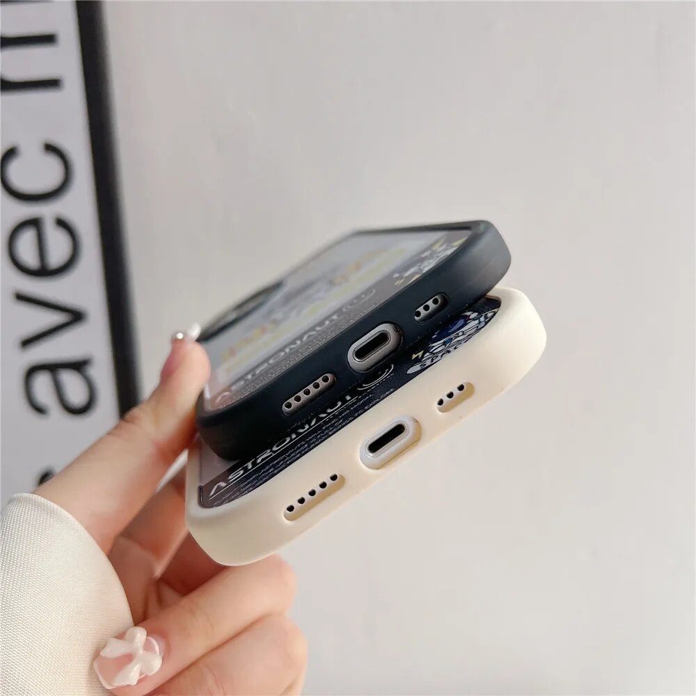 Anymob iPhone Case Shockproof Black Cute Cartoon Astronaut Phone Case Silicone Lens Protective Shockproof Cover-Mobile Phone Cases-PEROZ Accessories