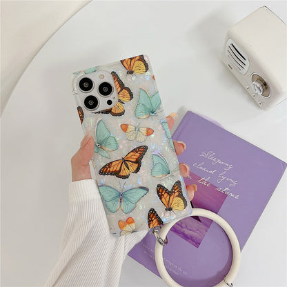 Anymob iPhone Case Red Butterfly Shell Texture Wristband Soft Square Phone Cover-Mobile Phone Cases-PEROZ Accessories