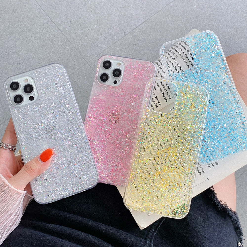 Anymob iPhone Case Blue Clear Shining Glitter Sequins Cute Soft Phone Cover-Mobile Phone Cases-PEROZ Accessories