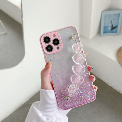 Anymob iPhone Violet Crystal Heart Bracelet Phone Chain Case Glitter Soft Cover-Mobile Phone Cases-PEROZ Accessories