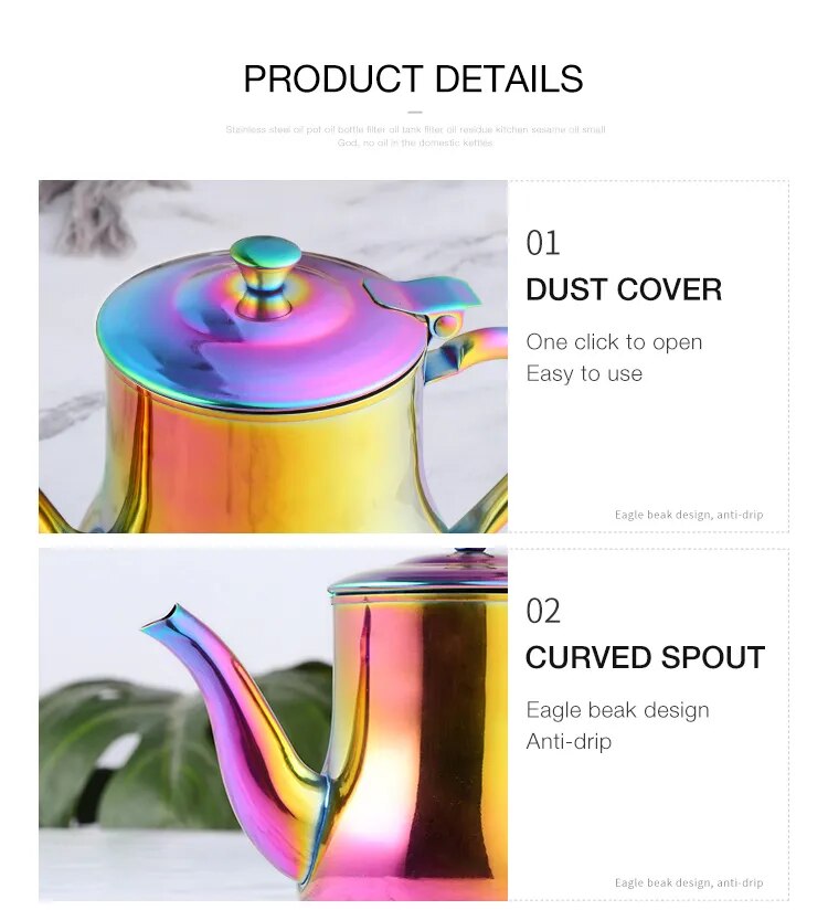 AnyGleam Teapot Rose Gold Stainless Steel with Filter for Coffee, Tea, Oil and Liquid Seasonings Container Kettle-Teapot-PEROZ Accessories