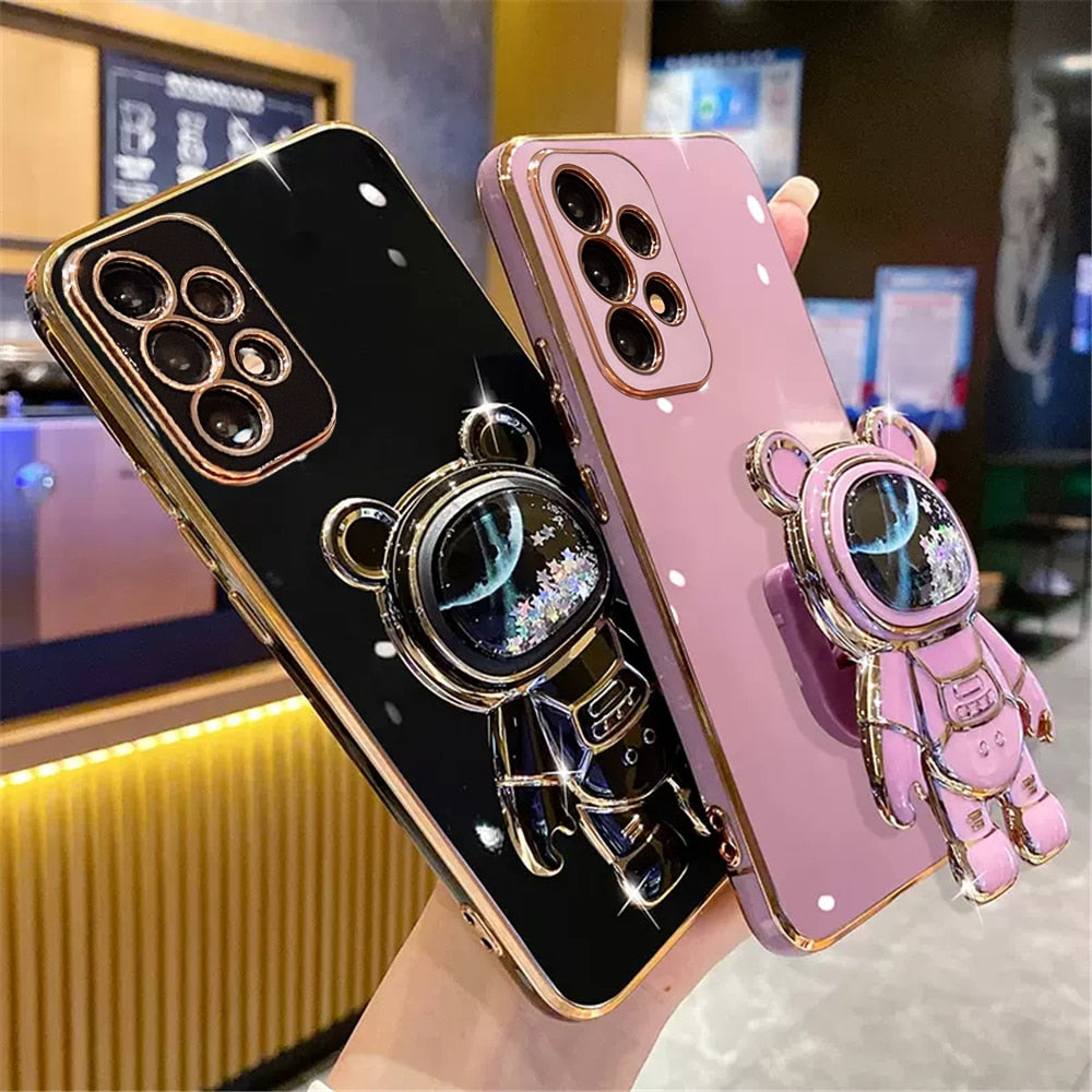 Anymob Samsung Case White Quicksand Space Bear Stand Phone Soft Cover Protection-Mobile Phone Cases-PEROZ Accessories