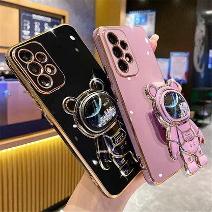 Anymob Samsung Case White Quicksand Space Bear Stand Phone Soft Cover Protection-Mobile Phone Cases-PEROZ Accessories