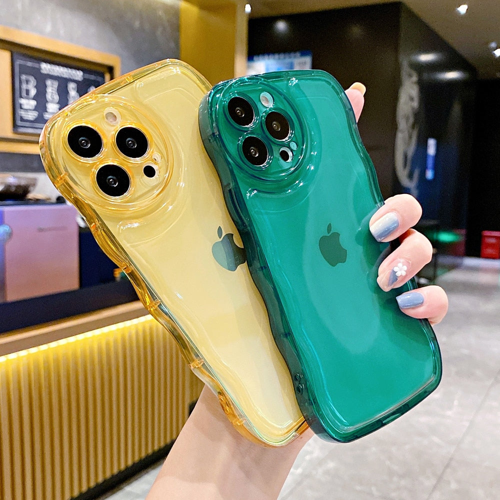 Anymob iPhone Teal Transparent Fluorescent Curly Wave Case Shockproof Silicone Cover-Mobile Phone Cases-PEROZ Accessories