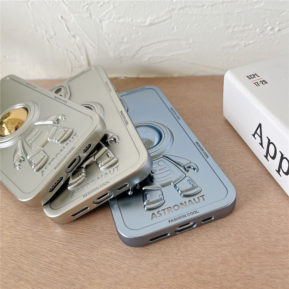 Anymob iPhone Case Black Chromed Astronaut Foldable Holder Phone Cover-Mobile Phone Cases-PEROZ Accessories