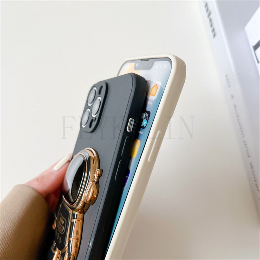 Anymob iPhone Black 3D Astronaut Folding Stand Shockproof Soft Silicon Cover-Mobile Phone Cases-PEROZ Accessories
