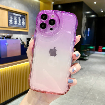 Anymob iPhone Case Blue and Pink Transparent Gradient Curly Wave Shockproof Clear Soft Silicone Cover-Mobile Phone Cases-PEROZ Accessories