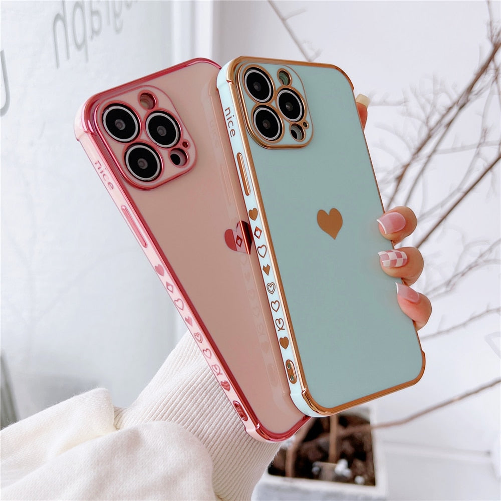 Anymob iPhone Case Sky Blue Plating Love Heart Pattern Soft Silicon Phone Cover-Mobile Phone Cases-PEROZ Accessories
