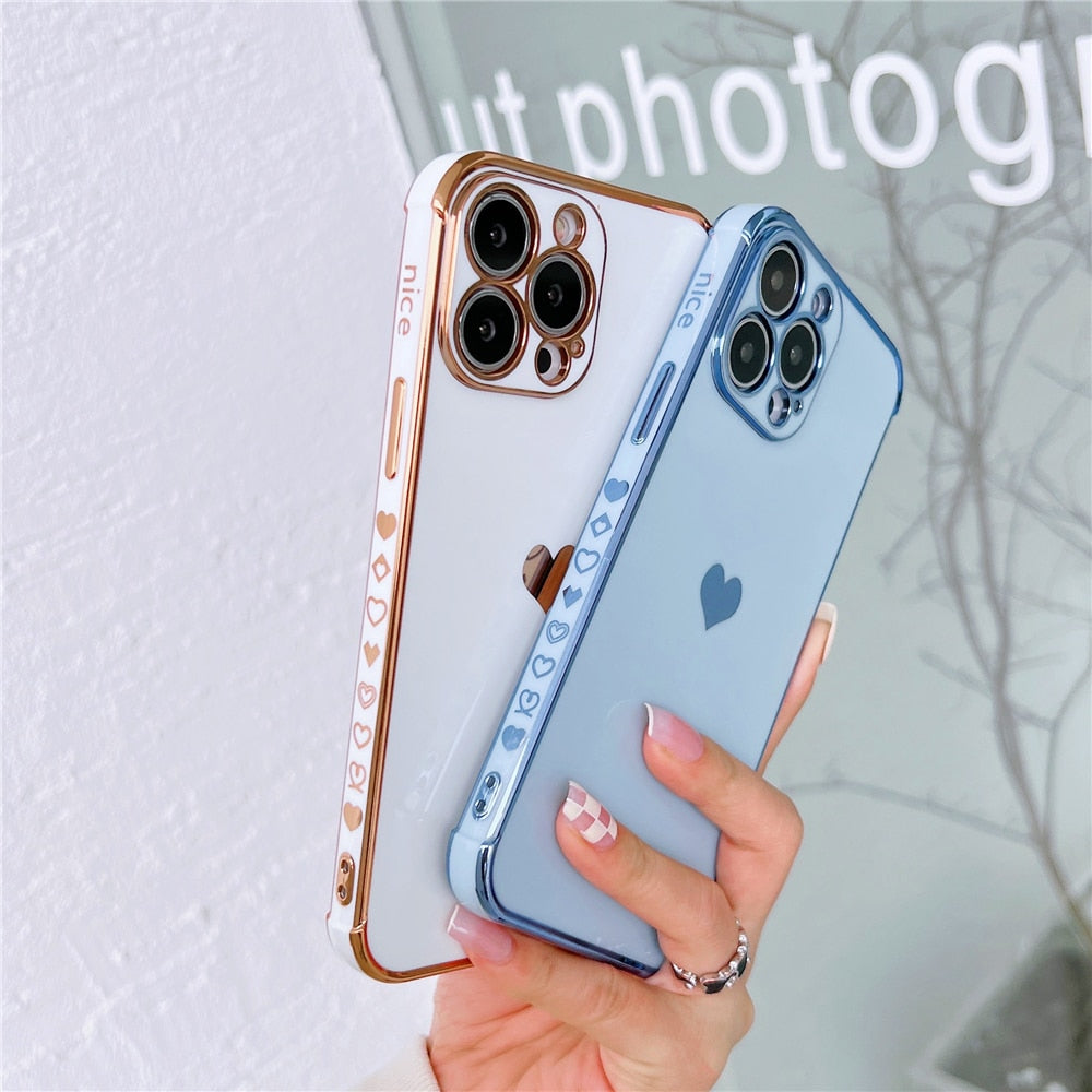 Anymob iPhone Case White Plating Love Heart Pattern Soft Silicon Phone Cover-Mobile Phone Cases-PEROZ Accessories