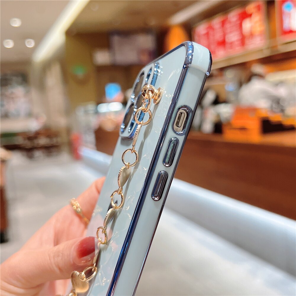 Anymob iPhone Violet Wrist Chain Soft Silicone Case Love Heart Side Pattern Plating Phone Cover-Mobile Phone Cases-PEROZ Accessories