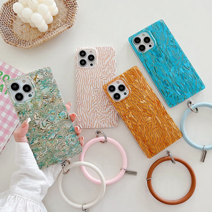 Anymob iPhone Case Orange Square Marble Shell Pattern WristBand Shockproof Soft Silicon Bracelet Cover-Mobile Phone Cases-PEROZ Accessories
