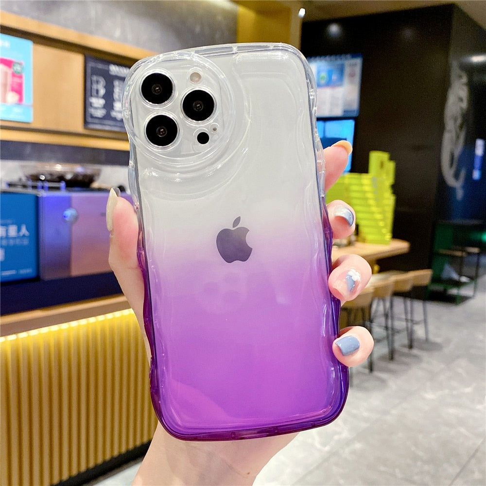 Anymob iPhone Honey Yellow Gradient Clear Curly Wave Case Shockproof Transparent Silicon Phone Cover-Mobile Phone Cases-PEROZ Accessories