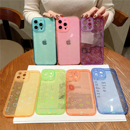 Anymob iPhone Blue Love Heart Transparent Phone Case Fluorescent Soft Bumper Back Cover-Mobile Phone Cases-PEROZ Accessories
