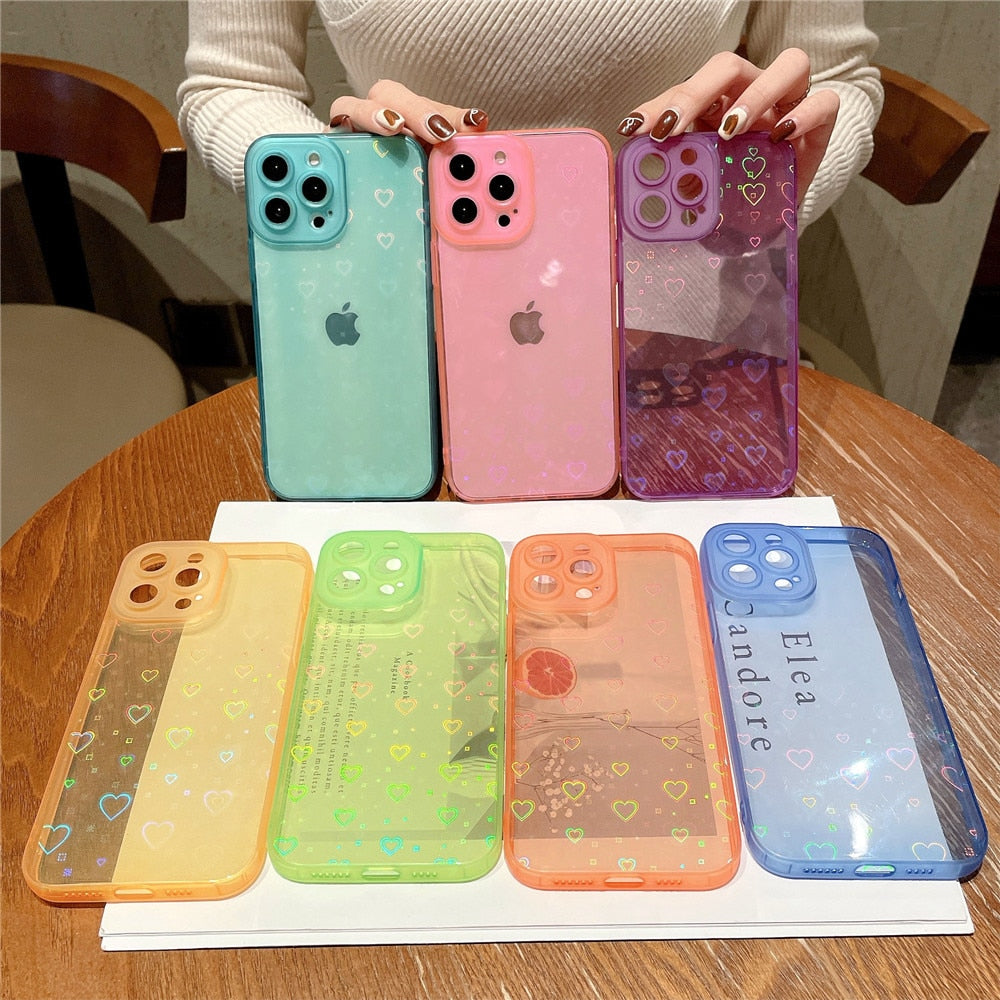 Anymob iPhone Yellow Love Heart Transparent Phone Case Fluorescent Soft Bumper Back Cover-Mobile Phone Cases-PEROZ Accessories