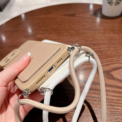 Anymob iPhone Case Brown Crossbody Necklace Strap Lanyard with Card Holder Silicone Cover-Mobile Phone Cases-PEROZ Accessories