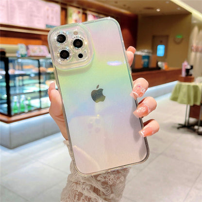 Anymob iPhone Case Pink Colorful Gradient Glitter Diamond Lens Camera Protection Soft Cover-Mobile Phone Cases-PEROZ Accessories