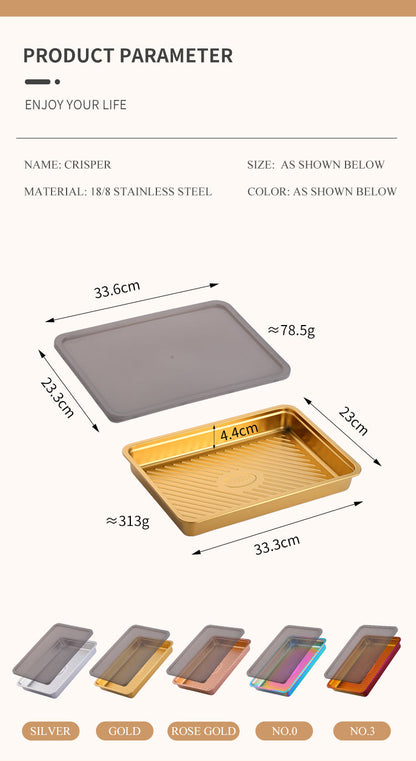 Anygleam Rose Gold 2Pcs Food Grade Stainless Steel Crisper Box Food Storage with Lid-Kitchen &amp; Dining-PEROZ Accessories