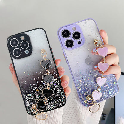 Anymob iPhone Case Pink Glitter Sequins Love Heart Bracelet Clear Soft Cover-Mobile Phone Cases-PEROZ Accessories