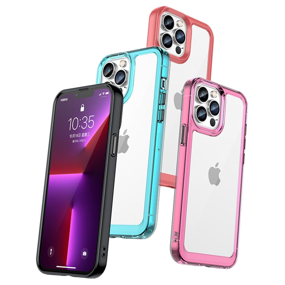 Anymob iPhone Case White Transparent Bumper Shockproof Candy Color Soft Acrylic Back Cover-PEROZ Accessories