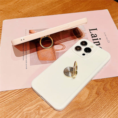 Anymob iPhone White Soft Candy Color Square Phone Case For IOS Stand Ring Silicone Shockproof Bumper Back Cover Compatible-Mobile Phone Cases-PEROZ Accessories