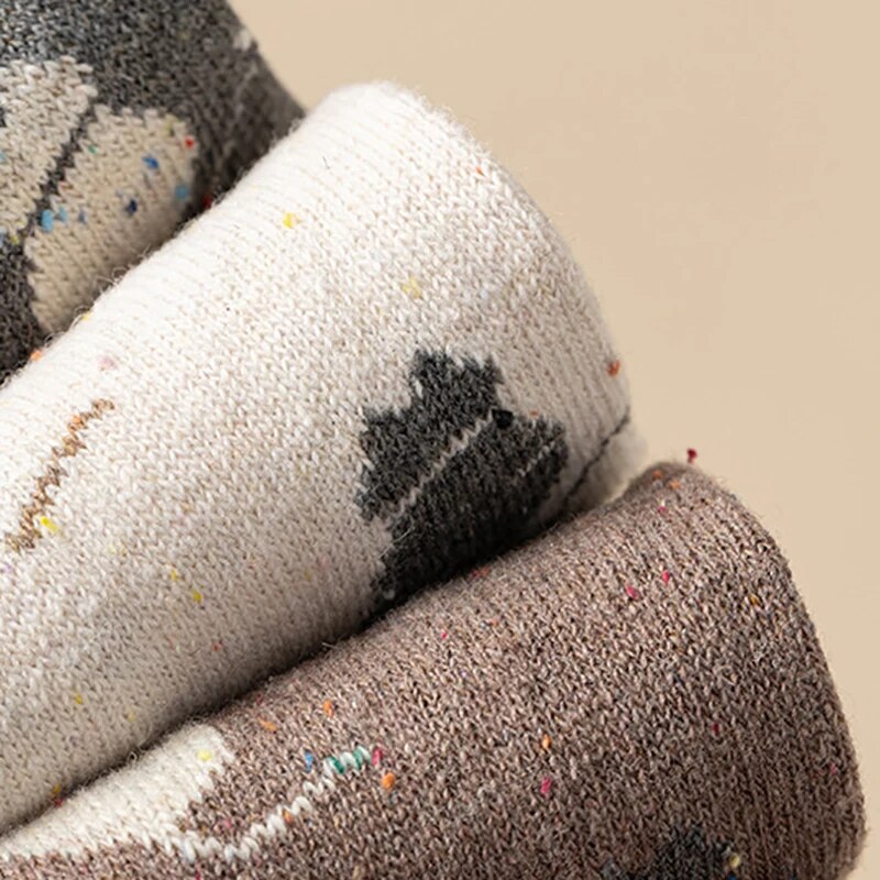 Anysox 5 Pairs Size 35-40 Mixed Color Cat Cartoon Fashion Socks High Quality Woollen Stockings Foot Wear-Socks-PEROZ Accessories