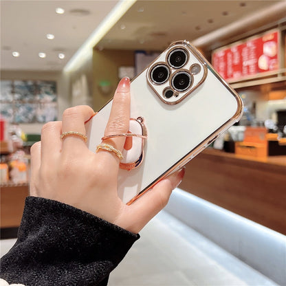 Anymob iPhone Case Purple Cute Bear Ring Holder Plating Silicon Stand Finger Bracket Back Cover-Mobile Phone Cases-PEROZ Accessories