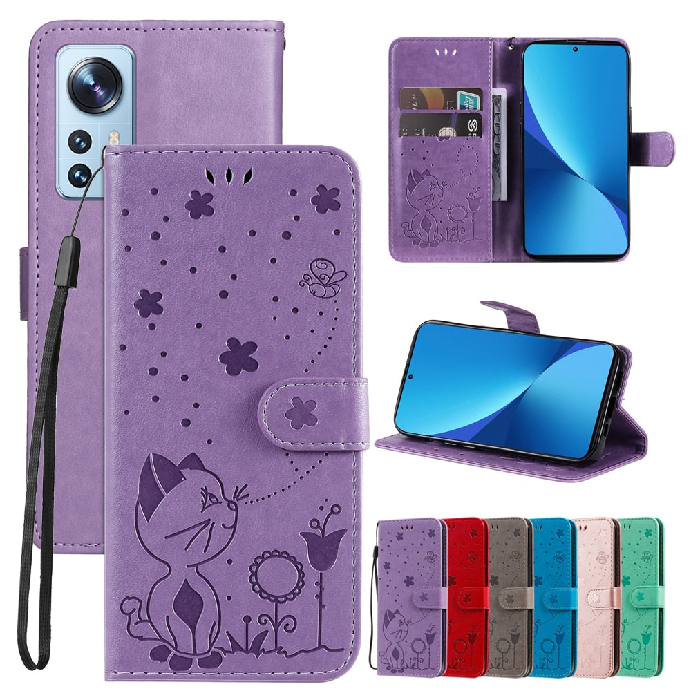 Anymob Xiaomi Redmi and Poco Case Light Pink 3D Cat Embossed PU Leather Leather Phone Flip Cover-Mobile Phone Cases-PEROZ Accessories