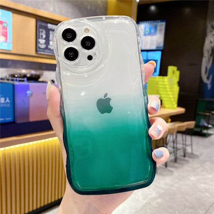 Anymob iPhone Green Gradient Clear Curly Wave Case Shockproof Transparent Silicon Phone Cover-Mobile Phone Cases-PEROZ Accessories
