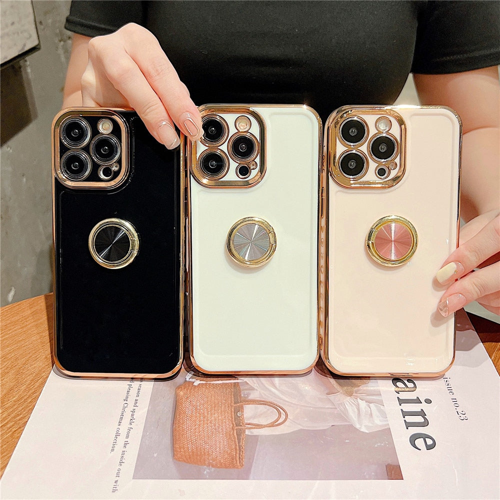 Anymob iPhone Pink Soft Silicone Phone Case Stand Ring Holder Bumper Back Cover-Mobile Phone Cases-PEROZ Accessories