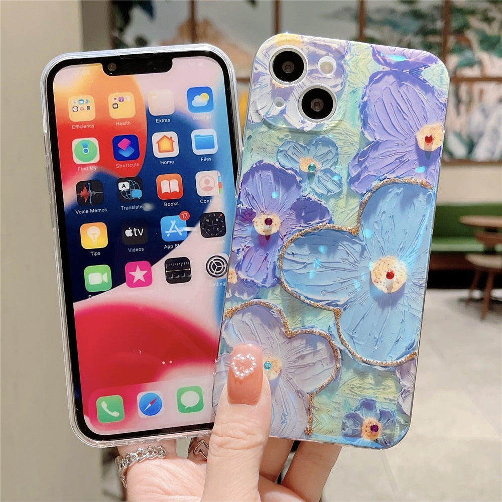 Anymob iPhone Case Flower Aesthetic Oil Painting Flowers Silicone Shockproof Soft Cover-Mobile Phone Cases-PEROZ Accessories