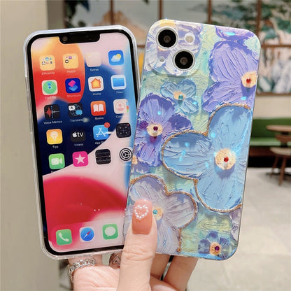Anymob iPhone Case Flower Aesthetic Oil Painting Flowers Silicone Shockproof Soft Cover-Mobile Phone Cases-PEROZ Accessories