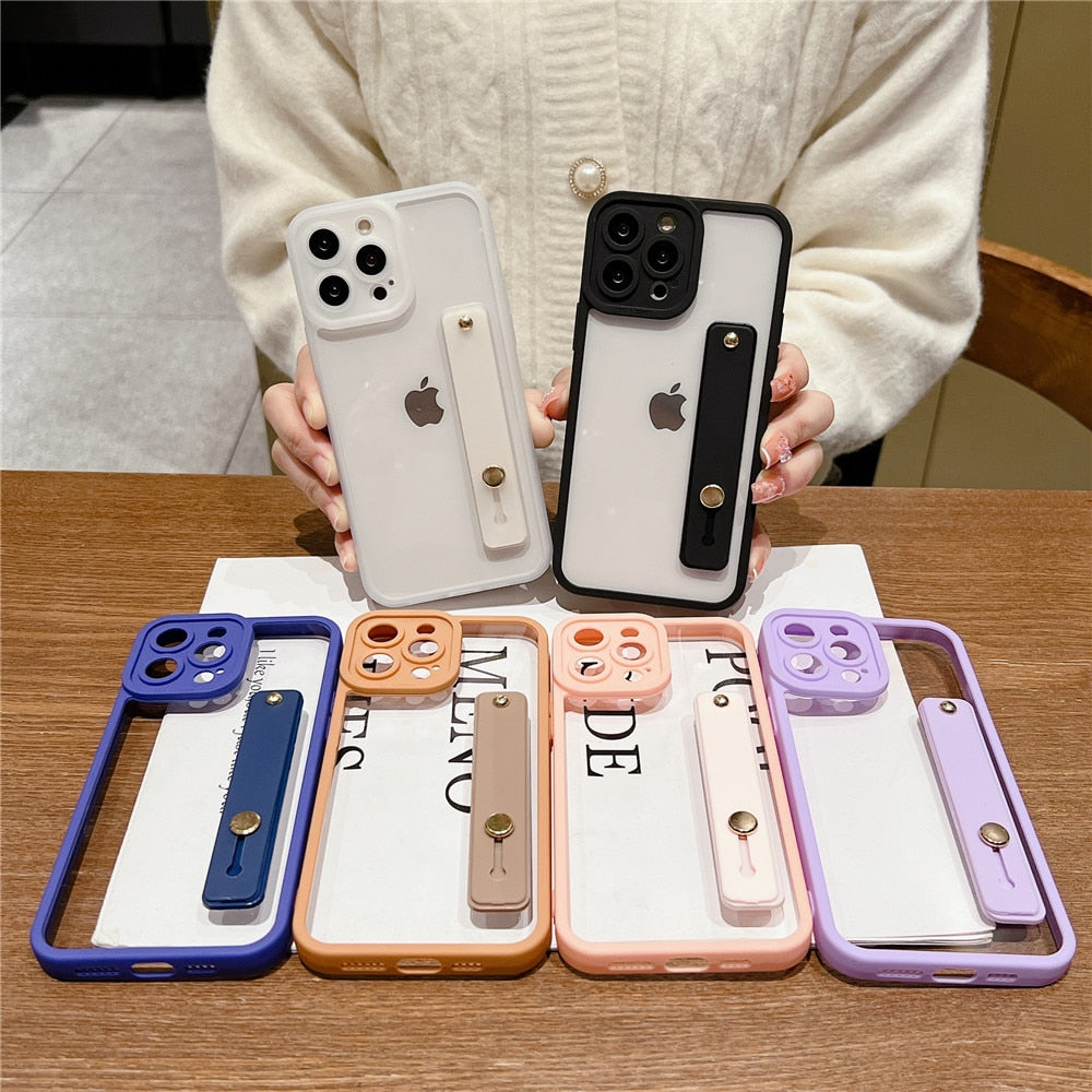 Anymob iPhone Case Purple Transparent Solid Color Wrist Band Lens Protection Soft Cover Bumper-Mobile Phone Cases-PEROZ Accessories