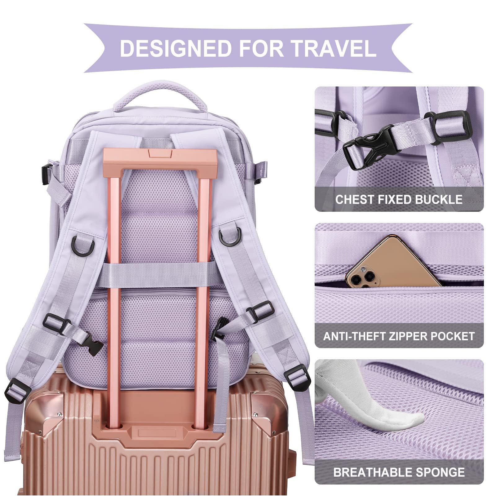 Anypack Backpack Pink Bag Large Capacity Multi-Function Suitcase USB Charging School Luggage Lightweight-Backpacks-PEROZ Accessories