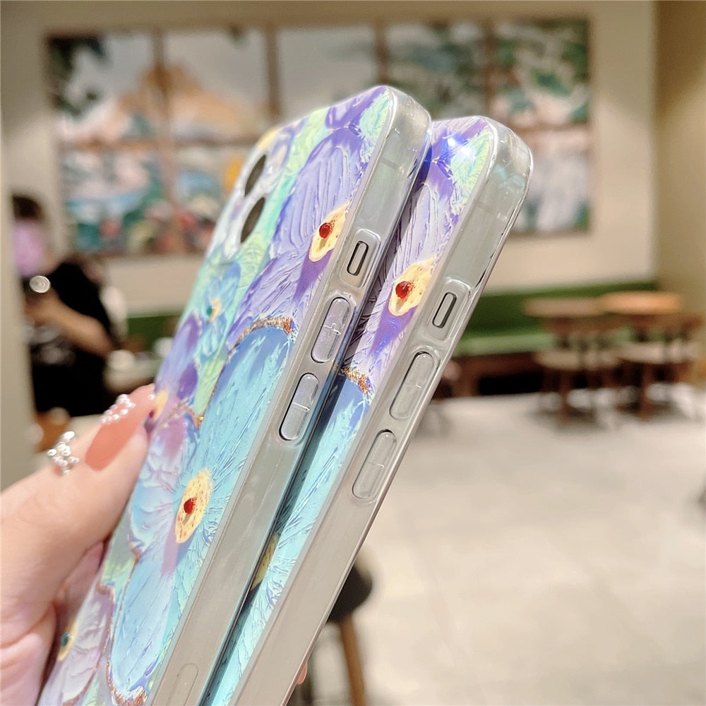Anymob iPhone Case Flower Aesthetic Oil Painting Flowers Silicone Shockproof Soft Cover-Mobile Phone Cases-PEROZ Accessories