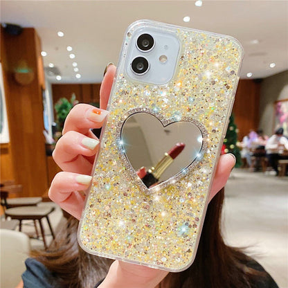 Anymob iPhone Blue Glitter Heart Mirror Silicone Case Cover-Mobile Phone Cases-PEROZ Accessories