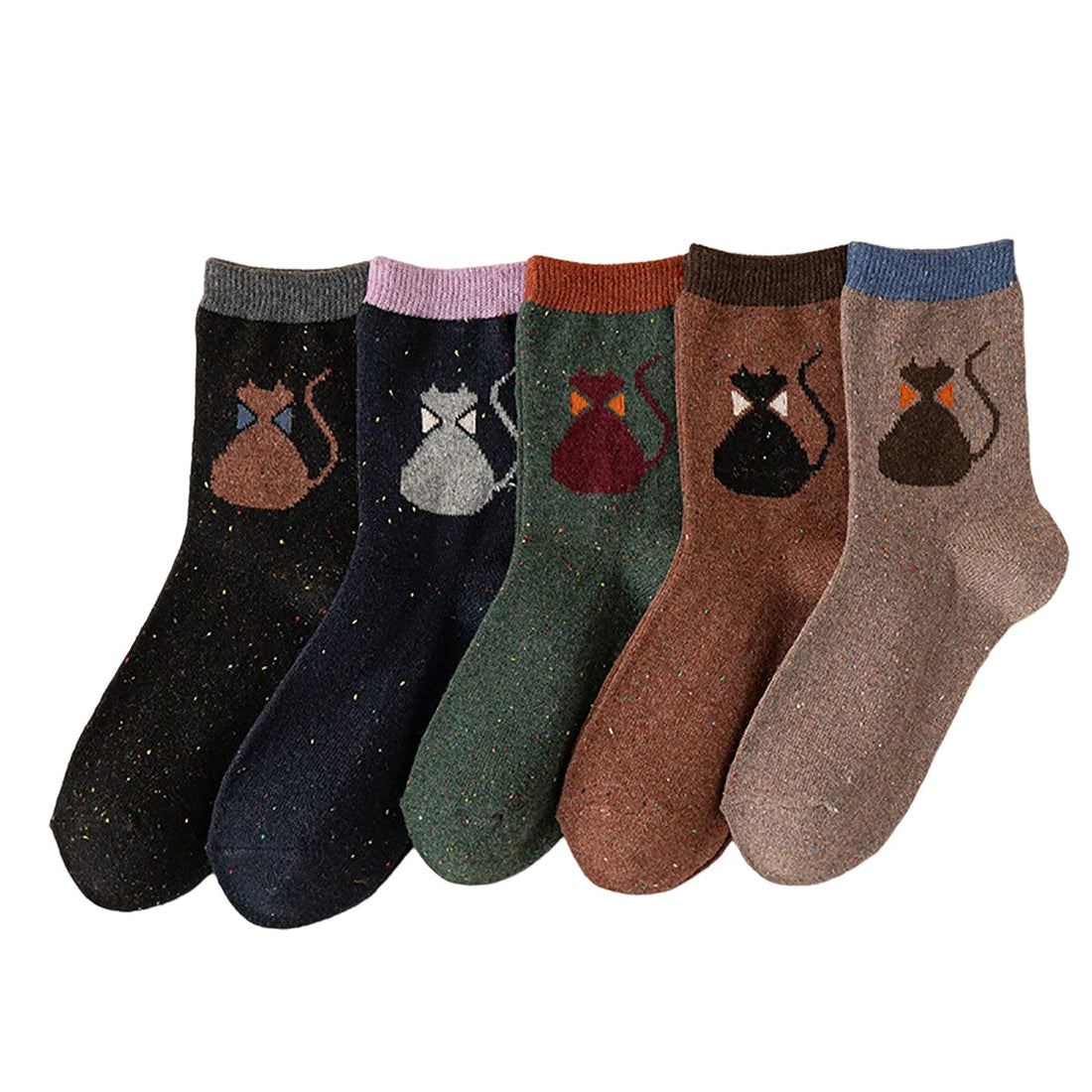 Anysox 5 Pairs Size 35-40 Mixed Color Cat Bowtie Cartoon Fashion Socks High Quality Woollen Stockings Foot Wear-Socks-PEROZ Accessories