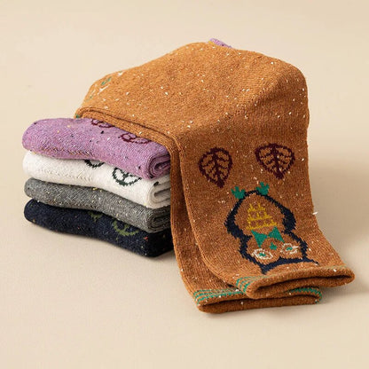 Anysox 5 Pairs Size 35-40 Mixed Color Owl Cartoon Fashion Socks High Quality Woollen Stockings Foot Wear-Socks-PEROZ Accessories