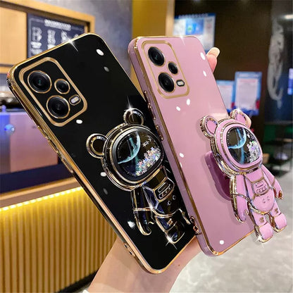 Anymob Xiaomi Redmi Case Pink Space Quicksand Bear Phone Bracket Plating Cover Protection-Mobile Phone Cases-PEROZ Accessories