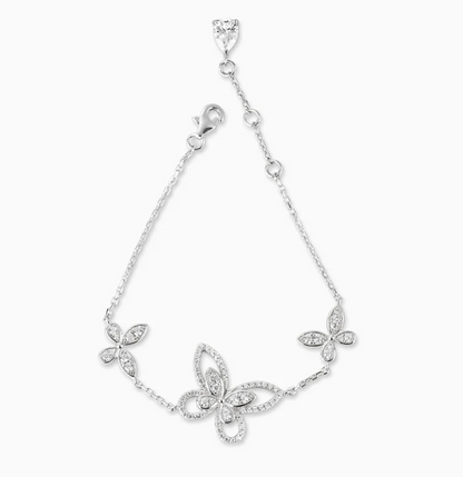 Anyco Bracelet Silver Butterfly Chain Cute Cuban Zircon Set Jewelry for Women-Bracelets-PEROZ Accessories