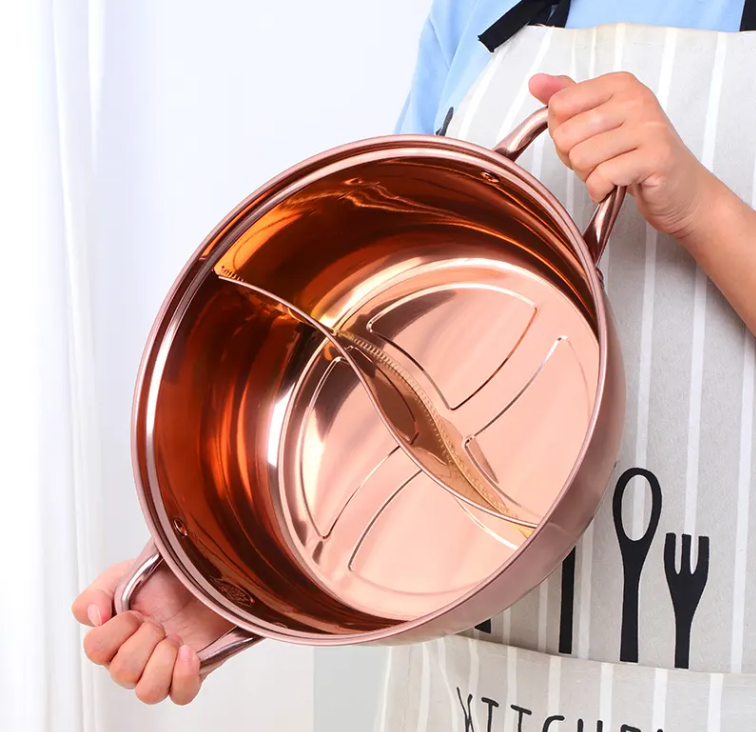 Anygleam Stock Pot Rose Gold Twin Divided Stainless Steel Home Restaurant Cooking Tool Compatible Soup Kitchen Utensils-Pots-PEROZ Accessories