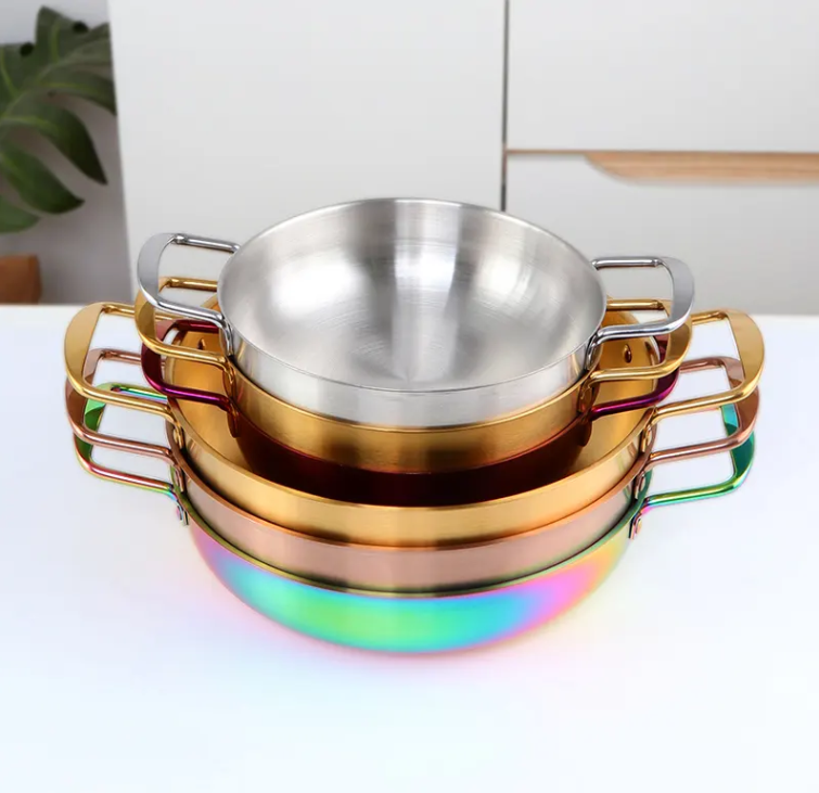 Anygleam Stock Pot Gold-S Stainless Steel HotPot Without Lid Single-Layer Cooking Soup Noodle Sea Food Home Kitchen Restaurant Tools-Pots-PEROZ Accessories