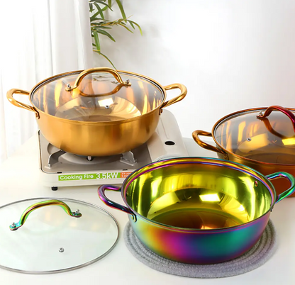Anygleam Stock Pot Gold Stainless Steel Home Restaurant Cooking Tool Single-Layer Compatible Soup Kitchen Utensils-Pots-PEROZ Accessories