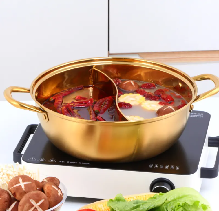 Anygleam Stock Pot Gold Twin Divided Stainless Steel Home Restaurant Cooking Tool Compatible Soup Kitchen Utensils-Pots-PEROZ Accessories