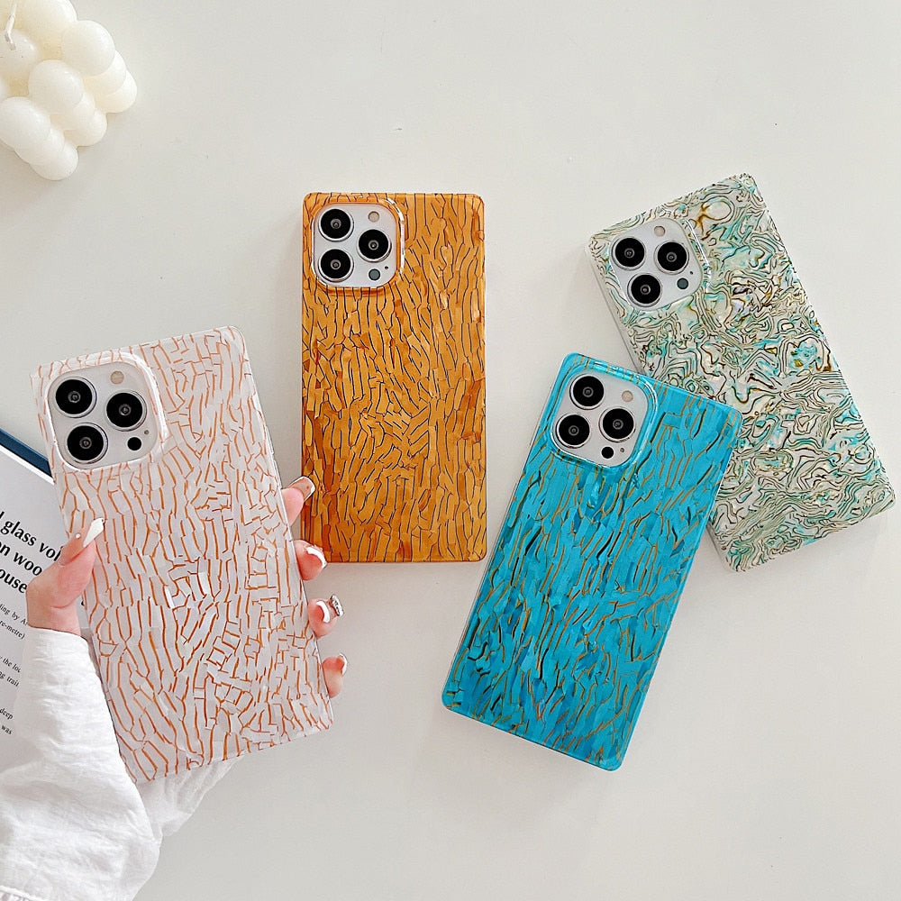 Anymob iPhone Case Ocean Blue Square Shell Texture Shockproof Soft Silicone Cover Bumper-Mobile Phone Cases-PEROZ Accessories