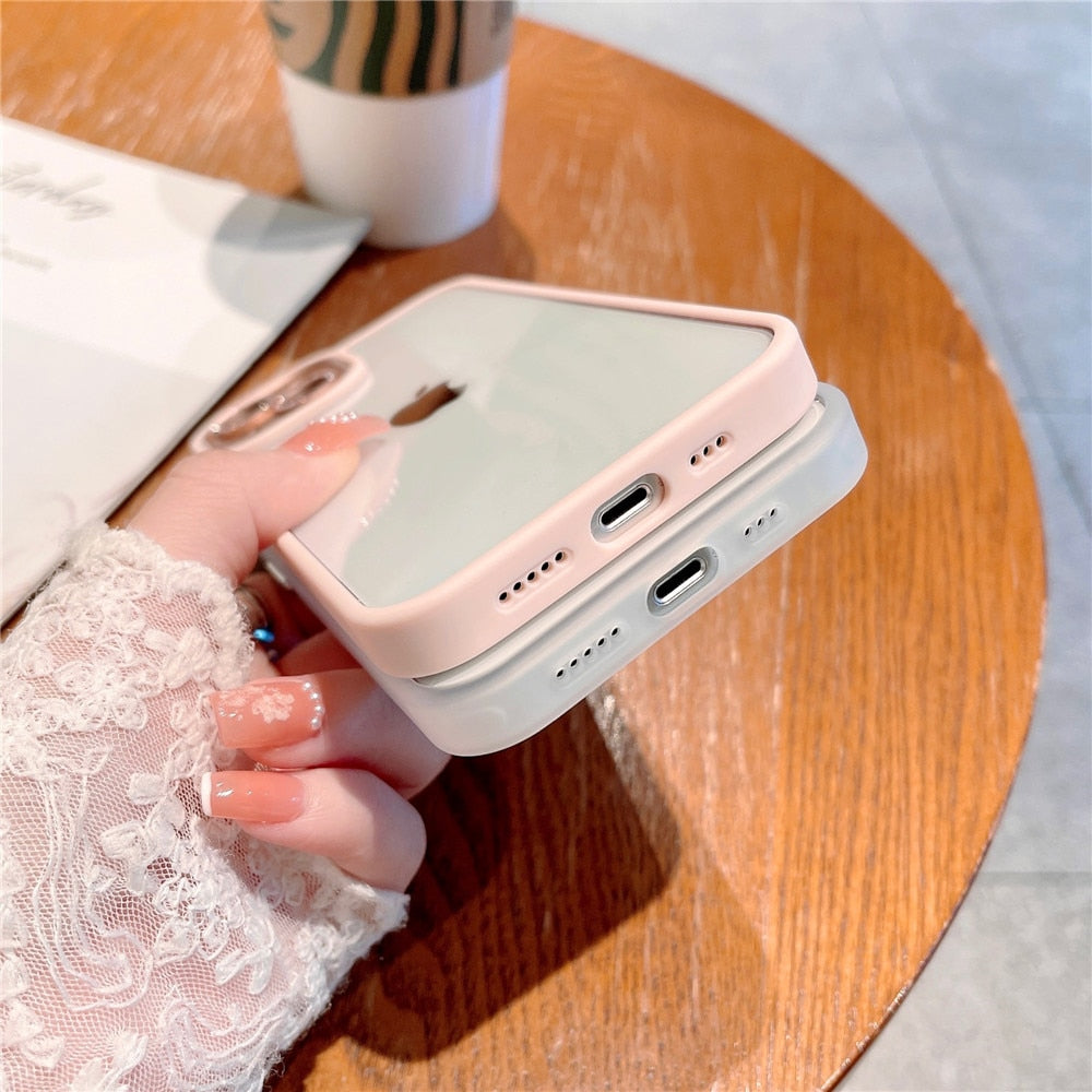 Anymob iPhone Case White Metal Glitter Camera Protection Clear Shockproof Acrylic Bumper-Mobile Phone Cases-PEROZ Accessories