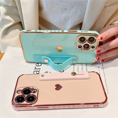 Anymob iPhone Case Light Blue Square Holder Wristband Plating Heart Shockproof Protective Cover-Mobile Phone Cases-PEROZ Accessories